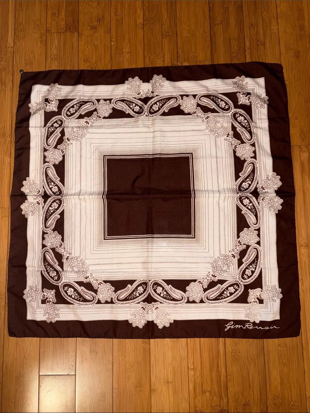 Gim Renoir Brown & White Paisley Square Scarf 30.5” X 30.5” Inches